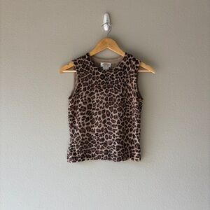 talbots 90s leopard print cashmere blend tank top